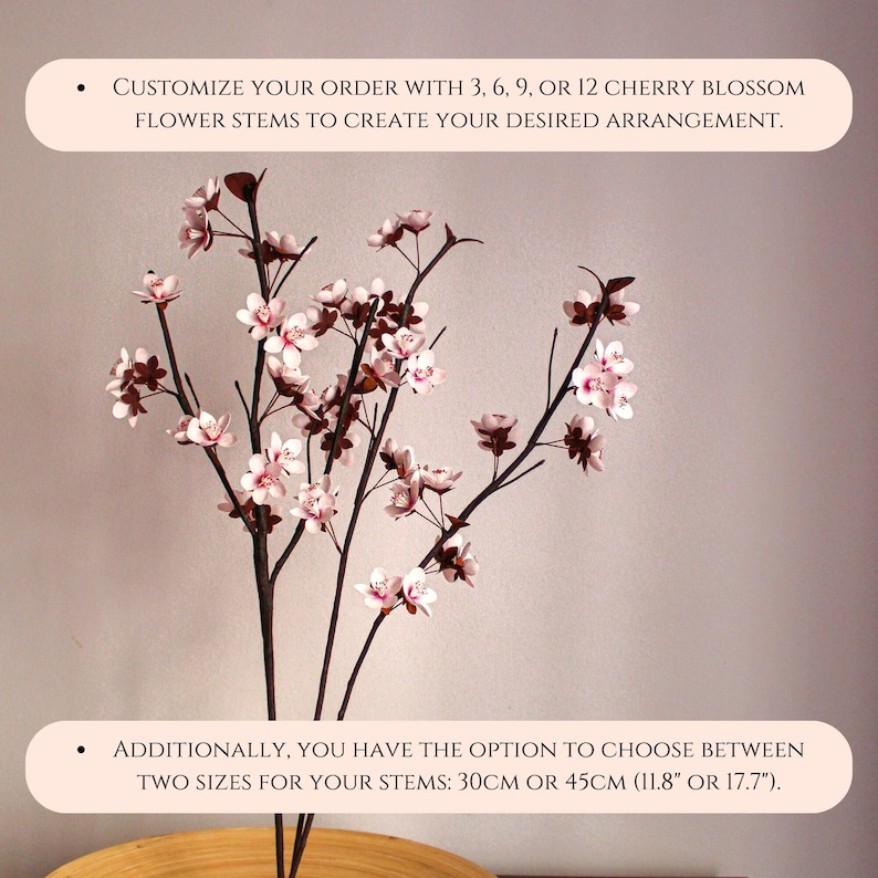 Tallos de flores de cerezo de papel, flores de sakura hechas a mano, ramo de flores de cerezo, flores de primavera de papel crepé decoración imagen 3
