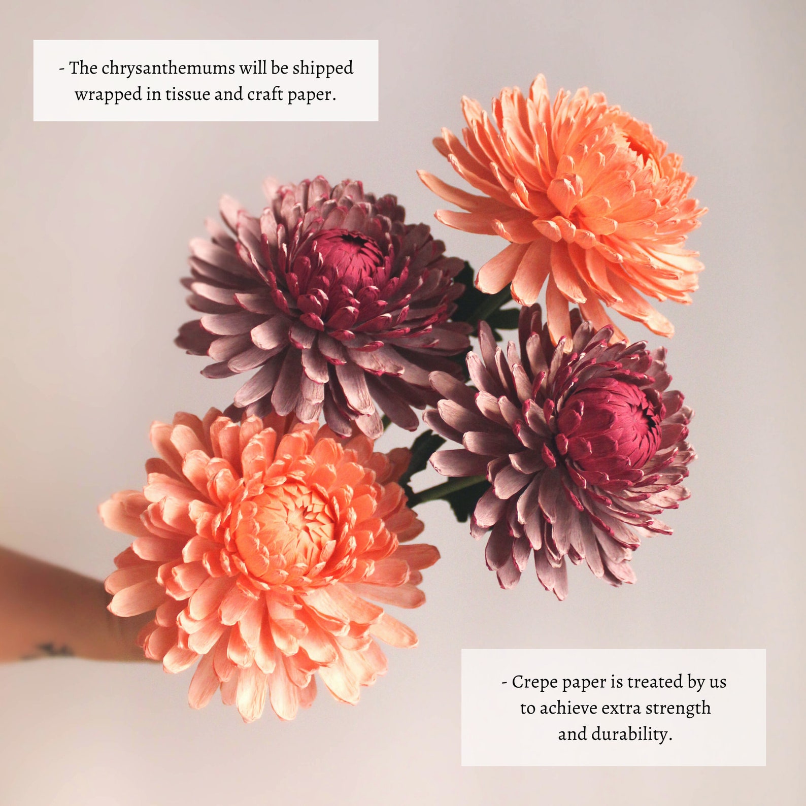 Chrysanthemums Paper Flower Arrangement Realistic Crepe Paper Etsy