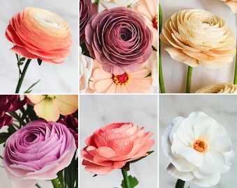 Crepe paper ranunculus flowers, realistic paper flower bouquet, flowers for wedding centerpieces, fake flower arrangements, bridal shower