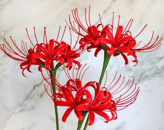 Handmade crepe paper spider lily flower, Realistic Japanese-Inspired wedding decor and anniversary gift