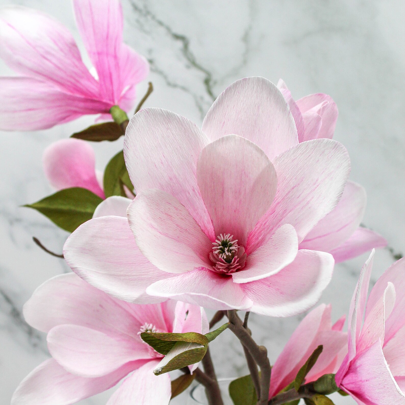 Paper Magnolia Flower Pink Magnolia Branch Crepe Paper Etsy