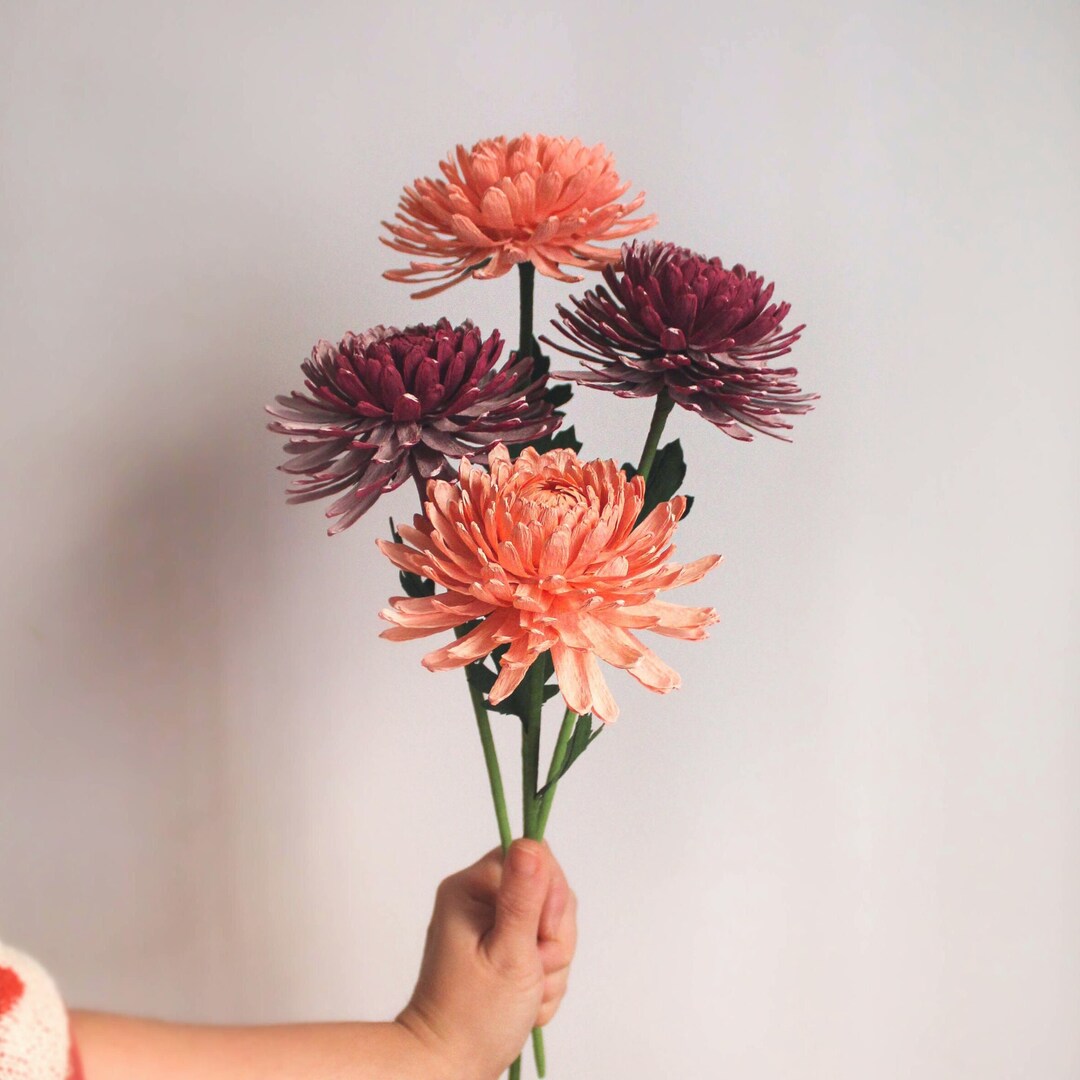 Chrysanthemums Paper Flower Arrangement, Realistic Crepe Paper Flowers