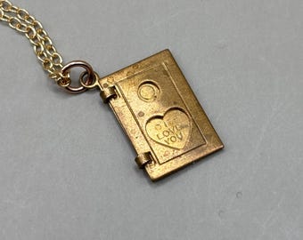 Vintage Gold Filled Book Locket “I Love You” Pendant Necklace
