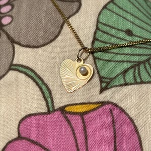 Vintage 14k Yellow Gold Engine Turned Heart with Pearl Pendant/Charm