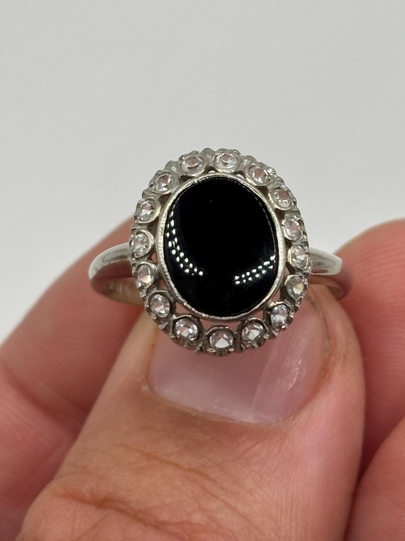 Onyx and Diamond 10k White Gold Ring