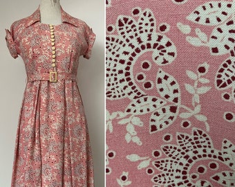 1940s Linen Dress, 1940s Pink Dress, 1940s Dress, Size S