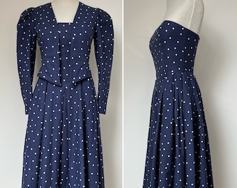 1980s LAURA ASHLEY Dress and Jacket, 1980s Polka Dot Dress Set, 1980s Leg of Mutton Sleeve