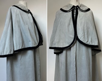 1960s 1970s LAURA ASHLEY Corduroy Victorian Revival Cape,  Made in Wales, Black and White Label