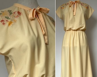 1980s ST MICHAEL Jersey Dress, 1980s Yellow Dress, 32” 34”