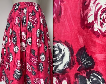 1950s Novelty Print Skirt, 1950s Rose Print Skirt, Waist 26”