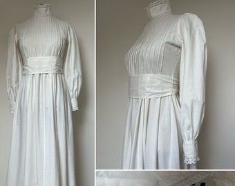 jaren 1970 LAURA ASHLEY witte jurk, gemaakt in Wales, jaren 1970 Laura Ashley trouwjurk, jaren 1970 Edwardiaanse Revival jurk, jaren 1970 Prairie jurk