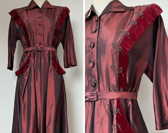 1940s Taffeta Dress, 1940s Cocktail Dress, 1940s Dress, Size S