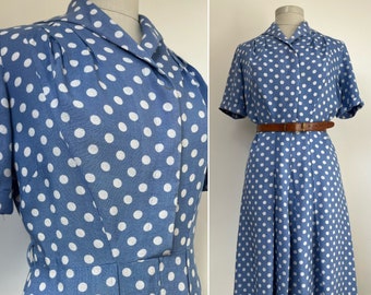 1940s CC41 Moygashel Day Dress, Polka Dots, Size 38”