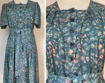 1940s Silk Day Dress, 1940s Dress, 1940s Air Force Blue Dress