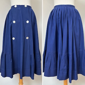 1950s Pleated Skirt with Button Front, 1950s Navy Blue Skirt
