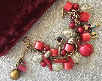 Original mid century celluliod charm bracelet, 1940s charm bracelet, 1950s charm bracelet, 40s 50s Chunky Charm Bracket