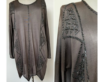 Túnica de punto estilo años 20, blusa con cuentas, art déco, estilo flapper