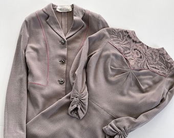 Traje de lana de los años 40, conjunto de vestido de los años 40, talla XS, talla S
