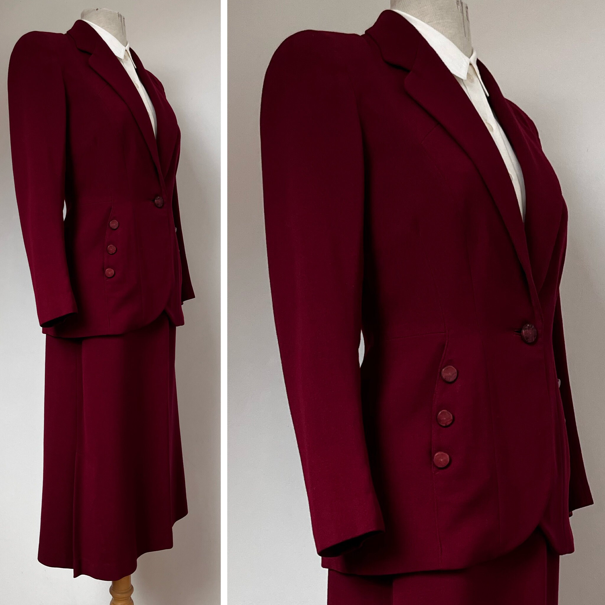 Exceptional Late 1940s Maroon Wool Gabardine Skirt Suit Late Etsy
