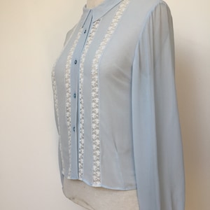 40s Chiffon Blouse with Lace Inserts, 40s Sheer Blouse, 40s Balloon Sleeve Blouse, 40s Blouse, Size S image 5