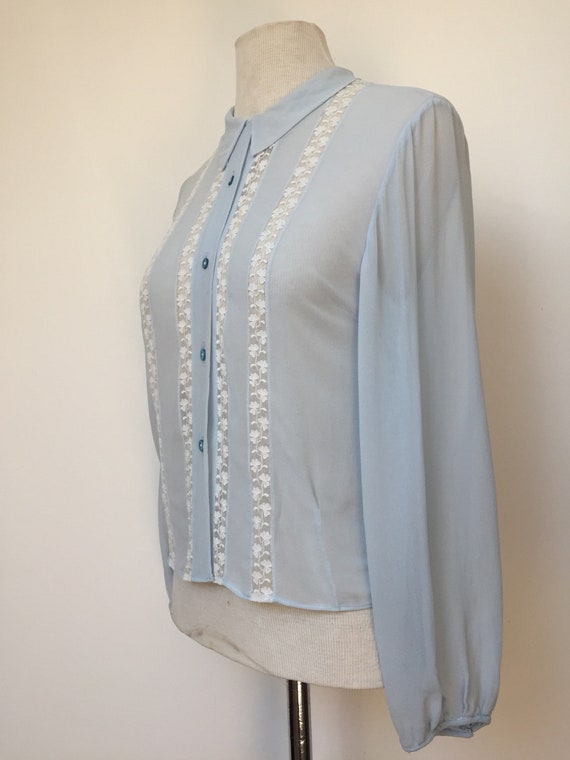 40s Chiffon Blouse with Lace Inserts, 40s Sheer B… - image 5