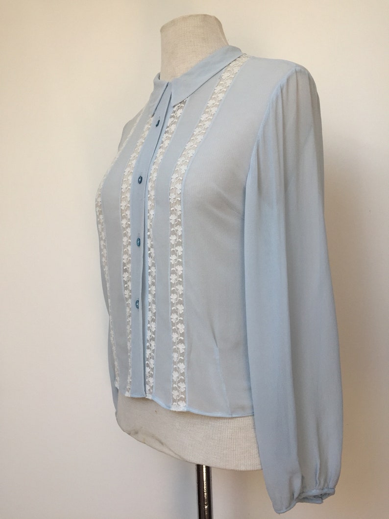 40s Chiffon Blouse with Lace Inserts, 40s Sheer Blouse, 40s Balloon Sleeve Blouse, 40s Blouse, Size S image 5