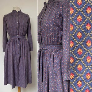 1970s LAURA ASHLEY Mandarin Collar Midi Dress, High Neck, Made in Carno, 1970s Brushed Cotton Dress, Size 34”
