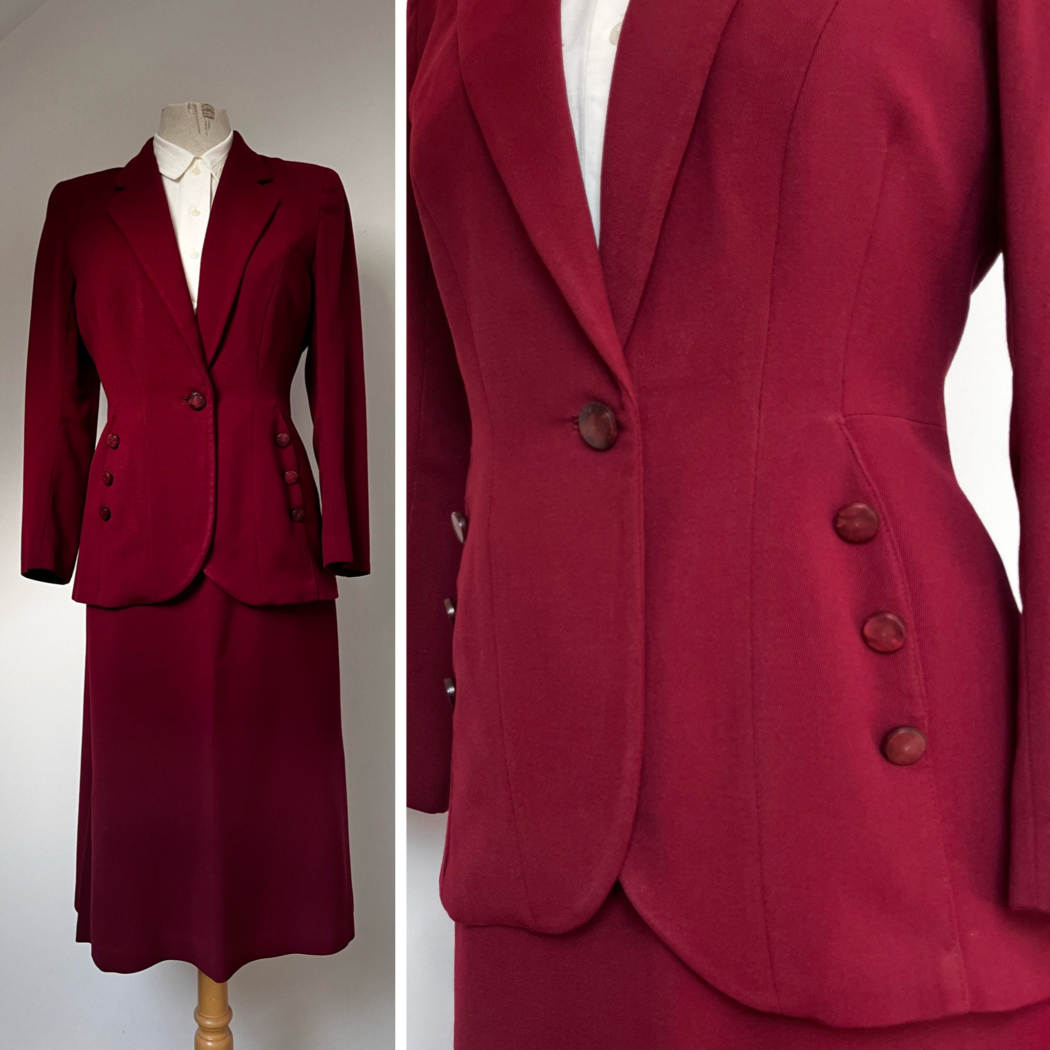 Exceptional Late 1940s Maroon Wool Gabardine Skirt Suit Late Etsy