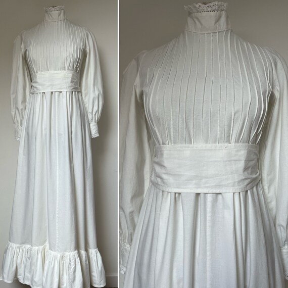 1970s LAURA ASHLEY White Dress, Made in Wales, 19… - image 5
