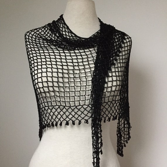 Victorian Style Black Bead Shawl, Bead Shawl, Vict