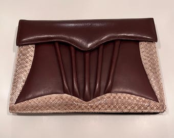 Bolso de mano grande de piel y piel de serpiente estilo Art Déco de los años 30