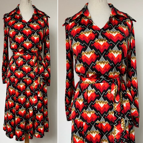 1970s FIORENZA Tunic and Skirt, 1970s Art Deco Blouse and Skirt, 1970s Skirt Set
