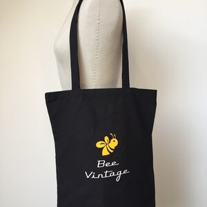 Bolso de mano vintage de abeja, bolso de mano negro, bolso de mano de algodón imagen 2