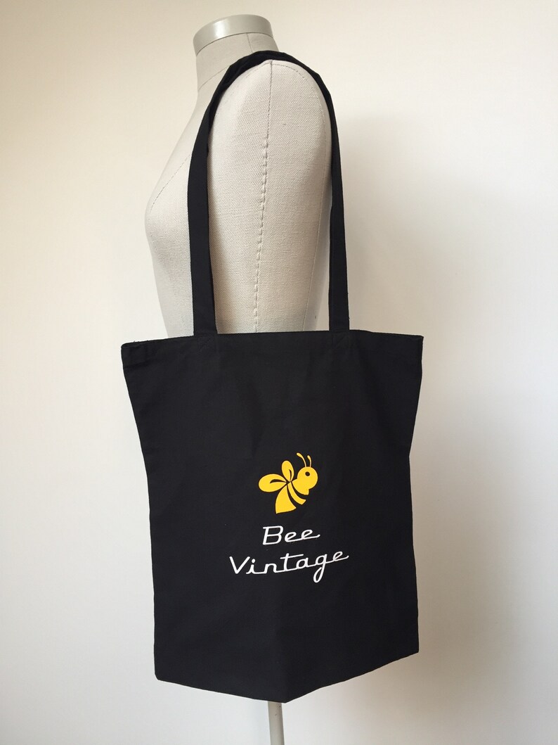 Bolso de mano vintage de abeja, bolso de mano negro, bolso de mano de algodón imagen 2