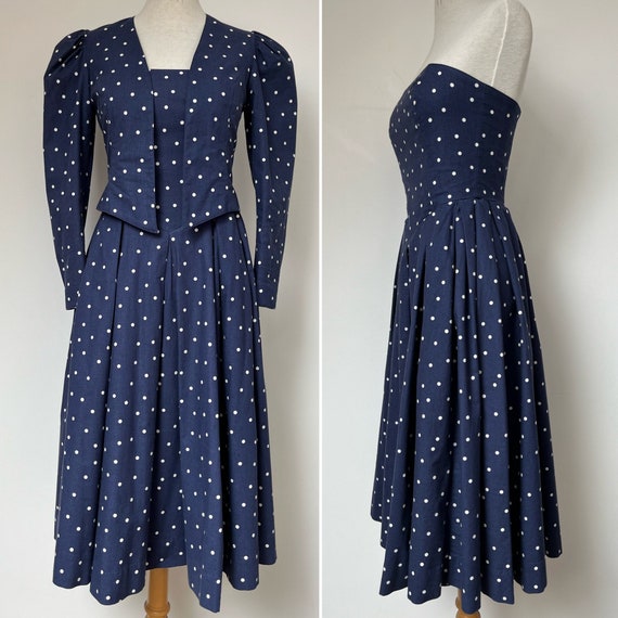 1980s LAURA ASHLEY Dress and Jacket, 1980s Polka … - image 1