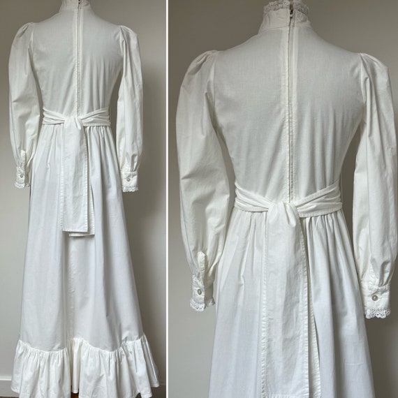 1970s LAURA ASHLEY White Dress, Made in Wales, 19… - image 4