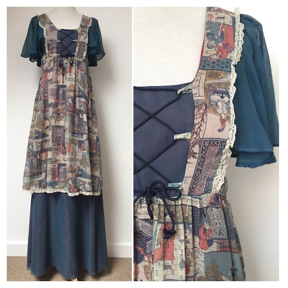 1970s Folk Dress, 1970s Boho Dress, 1970s Maxi Dre