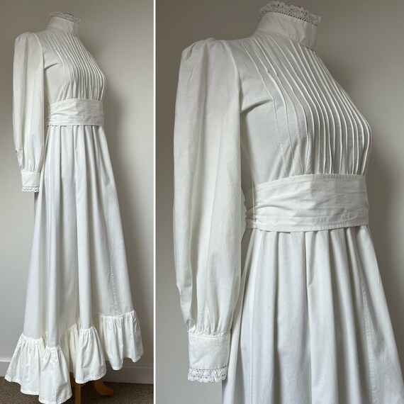 1970s LAURA ASHLEY White Dress, Made in Wales, 19… - image 2