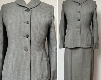 Conjunto de saia e blazer dos anos 1940/50, tamanho 30 (polegadas).