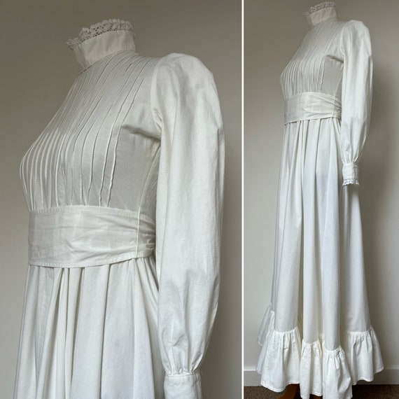 1970s LAURA ASHLEY White Dress, Made in Wales, 19… - image 3