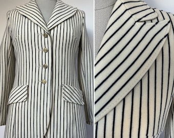 1970s Wool Blazer, 70s Striped Wool Jacket, 70s Wool Jacket, 70s Wide Collar Jacket, Size 34” 36”