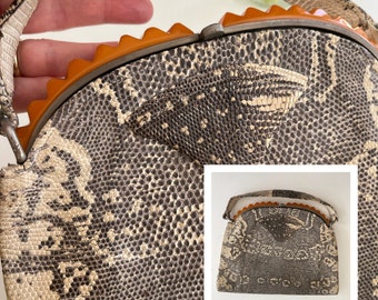 1930s Art Deco Lizard Handbag with Bakelite Trim