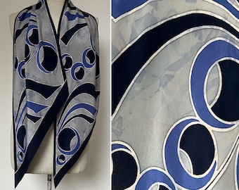 Large 1930s Point Scarf, 1930s Art Deco Scarf, 1930s Blue Scarf