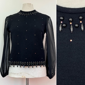 1960s LIZA PETA Beaded Top, 1960s Blouse, 1960s Evening Top, 34”
