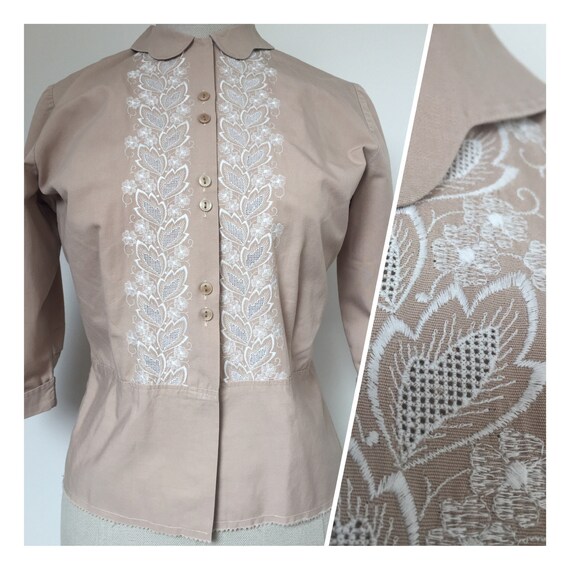 1940s Embroidered Blouse, Late 40s Blouse, 1940s S