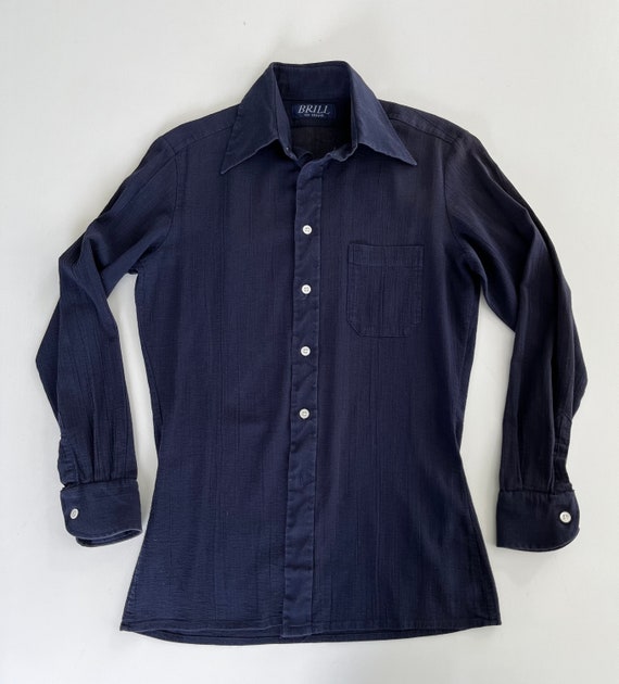 1970s Cheesecloth Shirt, 1970s Navy Blue Shirt, 1970s… - Gem