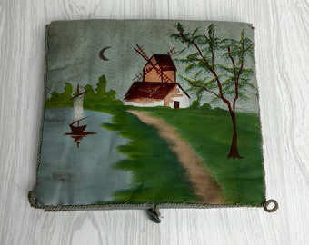 Antique Hand Painted Handkerchief/Lingerie/Stockings Case, Pochette Soie, Boudoir