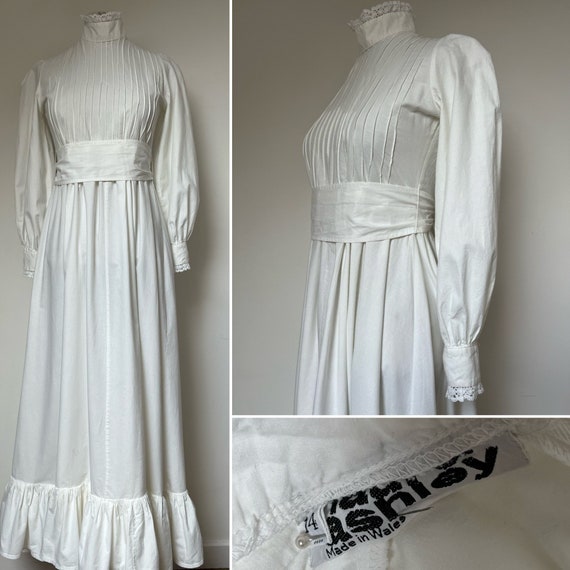 1970s LAURA ASHLEY White Dress, Made in Wales, 19… - image 1