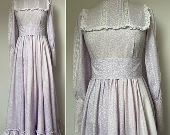 1970s LAURA ASHLEY Bridesmaid Dress, 1970s Laura Ashley Made in Wales Dress, 1970s Laura Ashley Edwardian Revival Dress, Label Cut Out