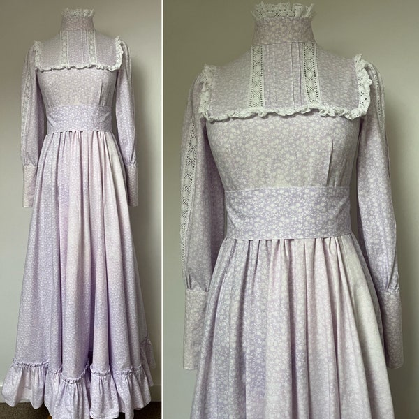 1970s LAURA ASHLEY Bridesmaid Dress, 1970s Laura Ashley Made in Wales Dress, 1970s Laura Ashley Edwardian Revival Dress, Label Cut Out